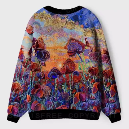 Impasto Poppy Field Ugly Cardigan Sweaters