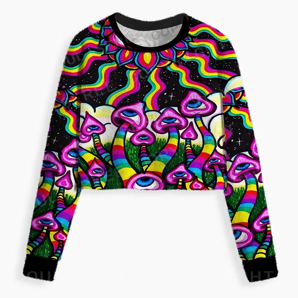 Neon Psychedelic Shroom Cropped Ugly Christmas Sweater