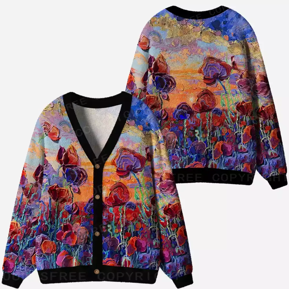 Impasto Poppy Field Ugly Cardigan Sweaters