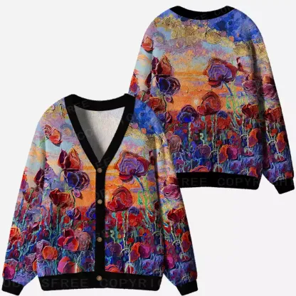 Impasto Poppy Field Ugly Cardigan Sweaters