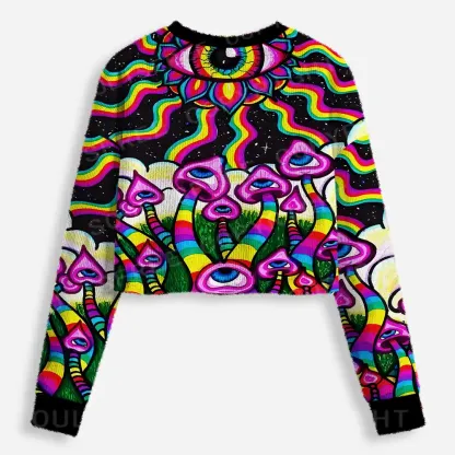 Neon Psychedelic Shroom Cropped Ugly Christmas Sweater