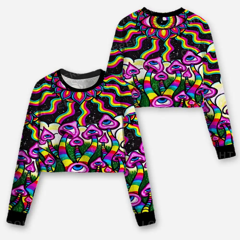 Neon Psychedelic Shroom Cropped Ugly Christmas Sweater