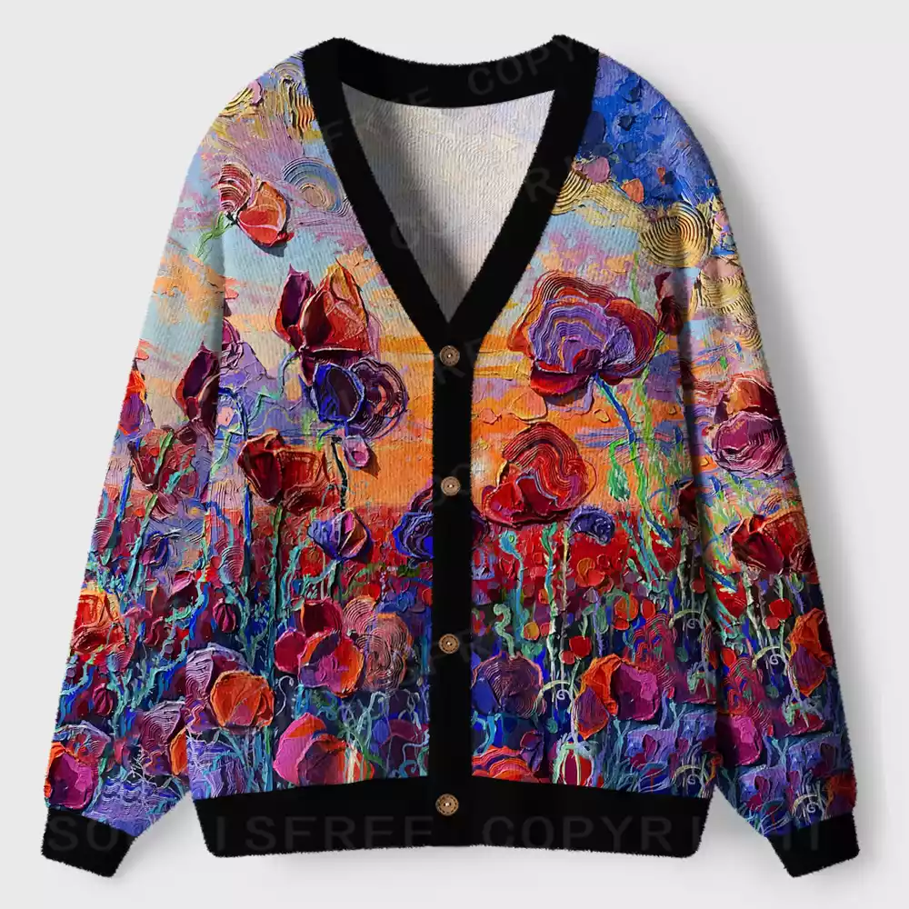 Impasto Poppy Field Ugly Cardigan Sweaters