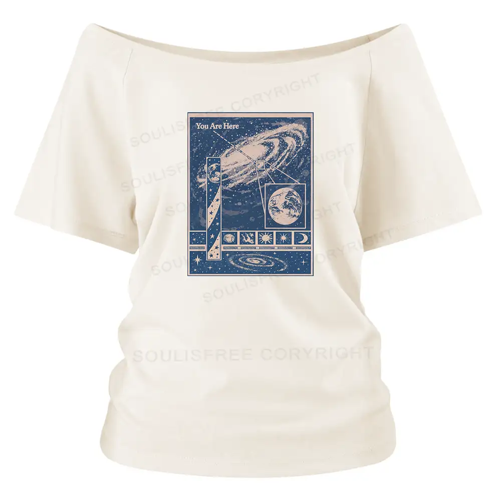 You Are Here Washed Space T-shirt Off Shoulder Top