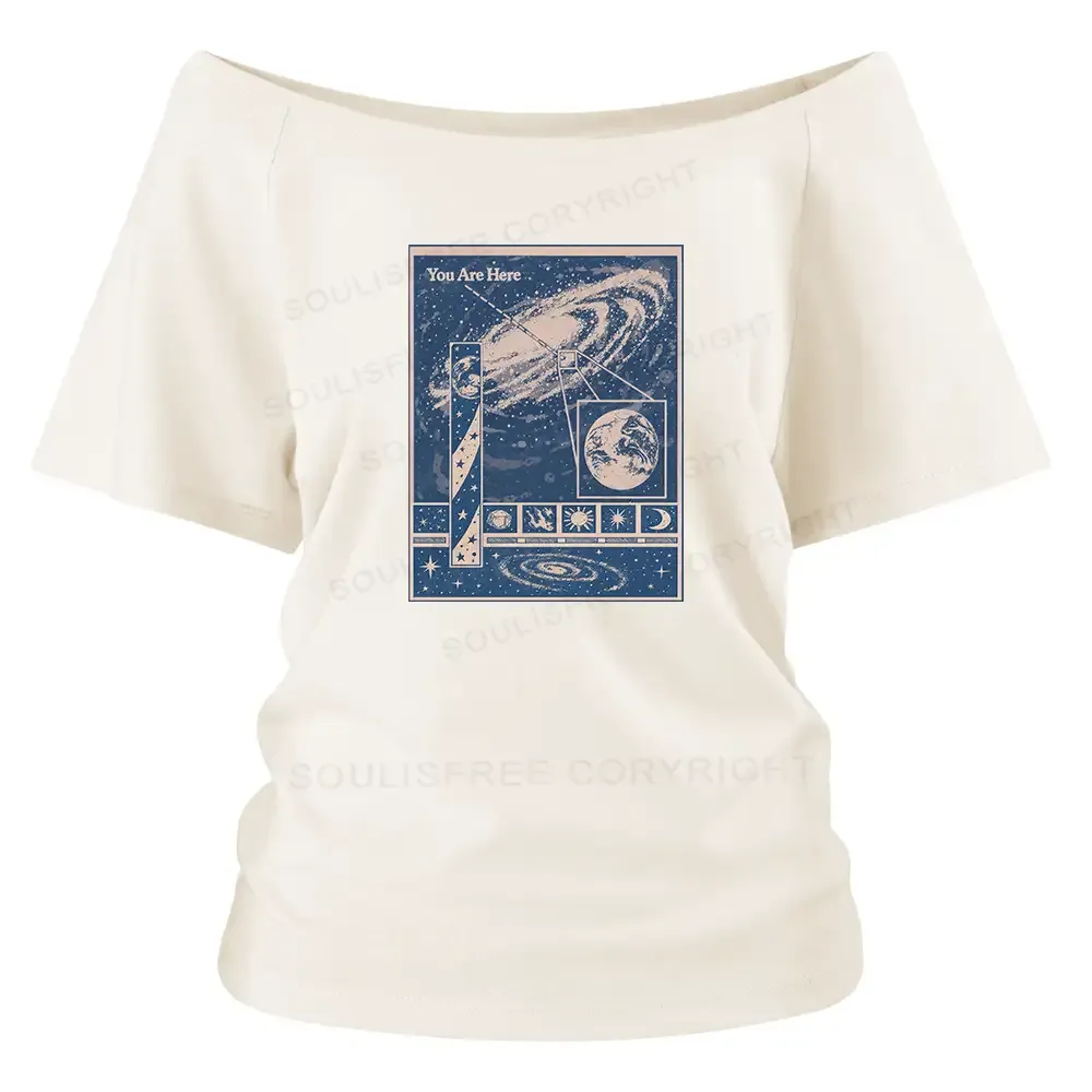 You Are Here Washed Space T-shirt Off Shoulder Top