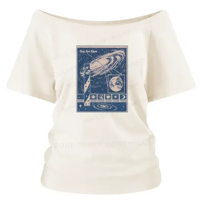 You Are Here Washed Space T-shirt Off Shoulder Top