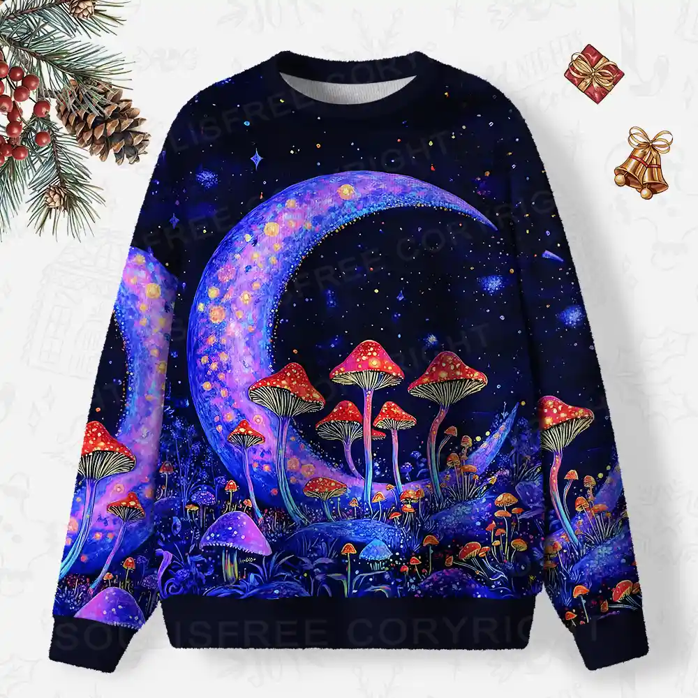 Neon Fungal Lunar Realm Ugly Christmas Knit Sweatshirt