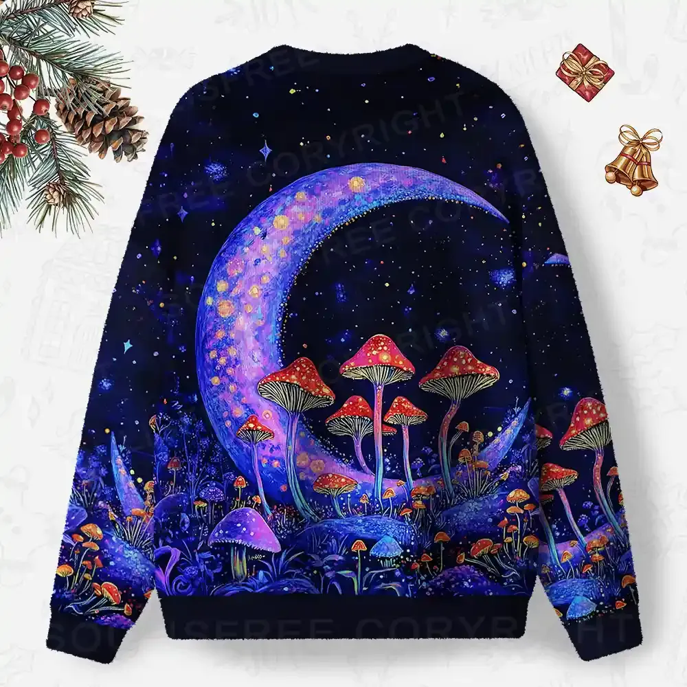 Neon Fungal Lunar Realm Ugly Christmas Knit Sweatshirt