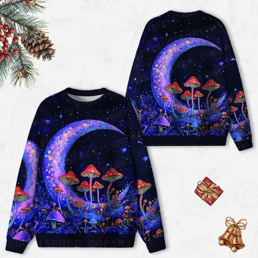 Neon Fungal Lunar Realm Ugly Christmas Knit Sweatshirt
