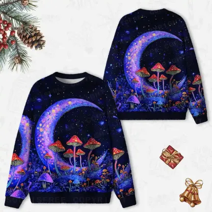 Neon Fungal Lunar Realm Ugly Christmas Knit Sweatshirt