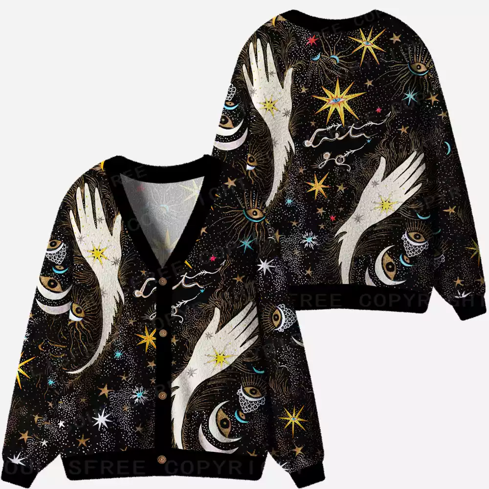Celestial Hand Sigil Ugly Cardigan Sweaters