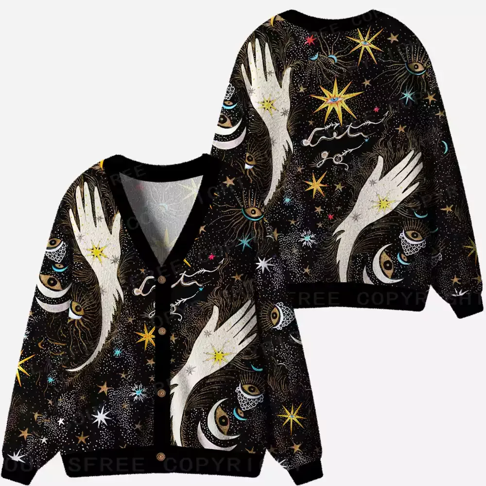 Celestial Hand Sigil Ugly Cardigan Sweaters