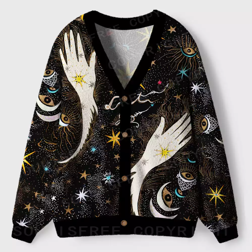 Celestial Hand Sigil Ugly Cardigan Sweaters