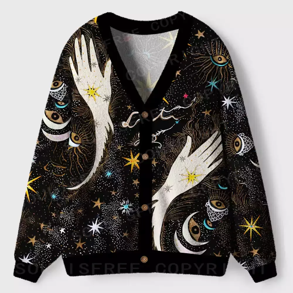 Celestial Hand Sigil Ugly Cardigan Sweaters