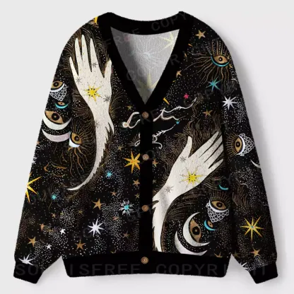 Celestial Hand Sigil Ugly Cardigan Sweaters