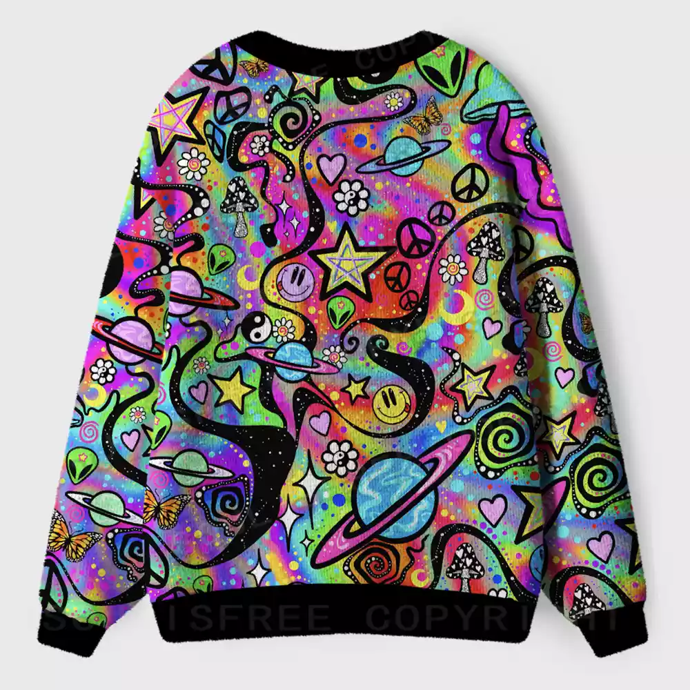 Psychedelic Symbol Collage Ugly Cardigan Sweaters