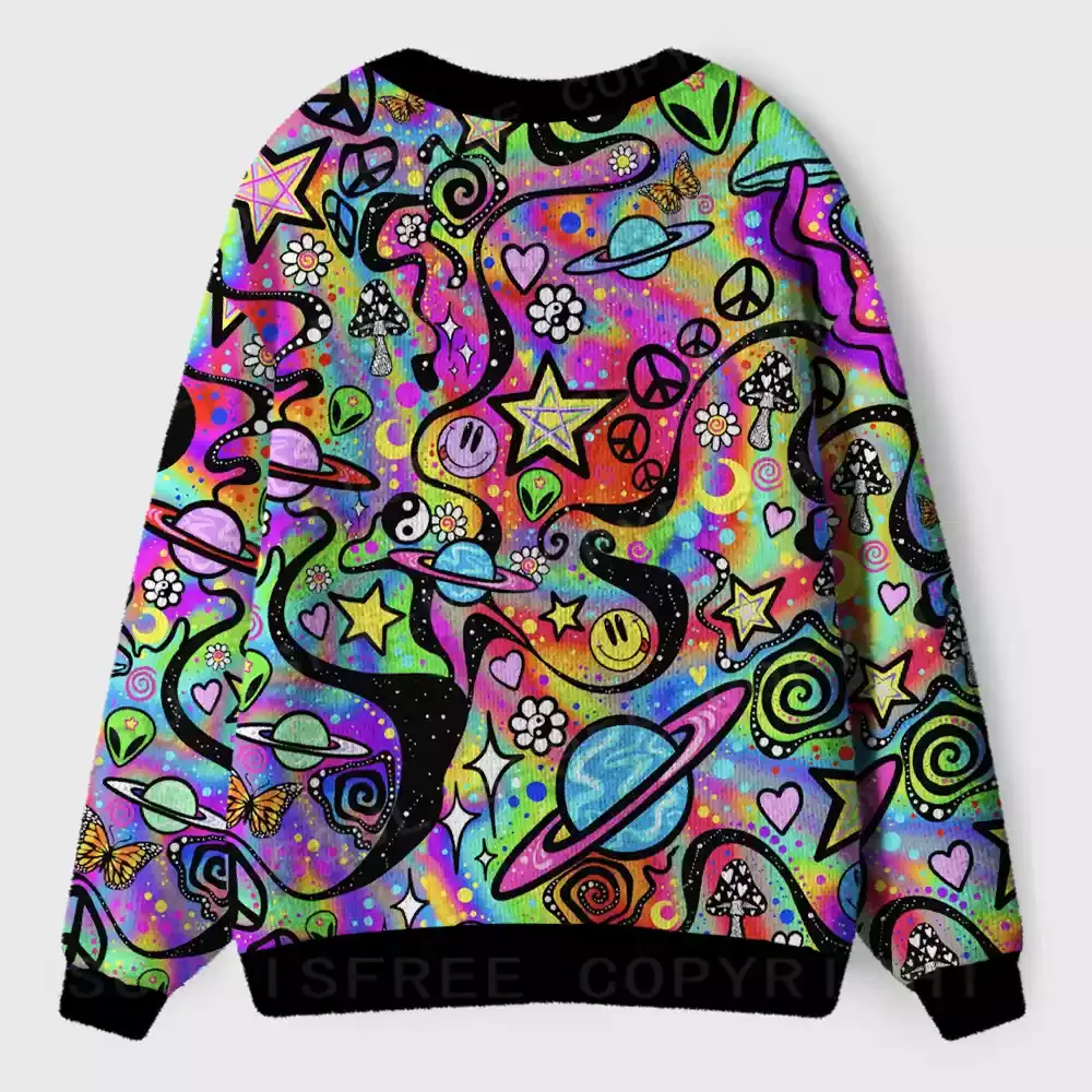 Psychedelic Symbol Collage Ugly Cardigan Sweaters