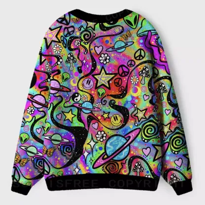 Psychedelic Symbol Collage Ugly Cardigan Sweaters