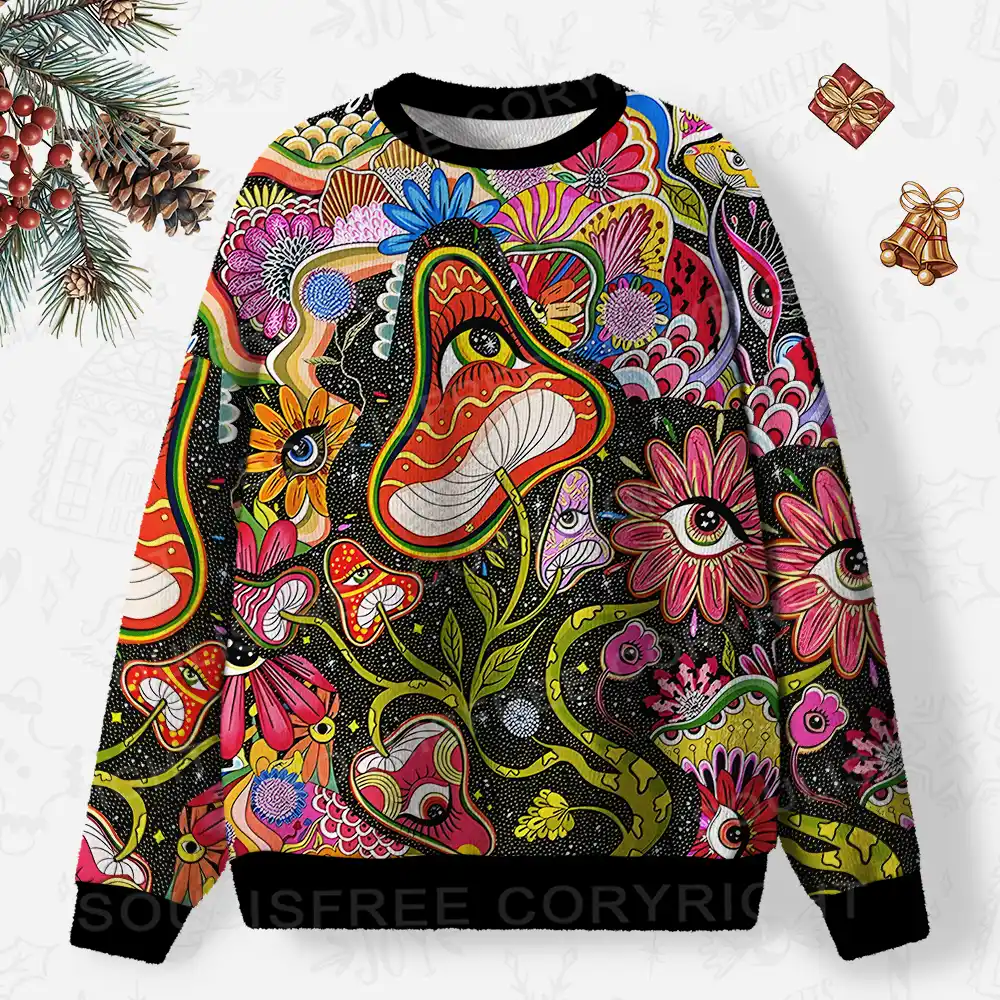 Psychedelic Floral Ocular Ugly Christmas Knit Sweatshirt