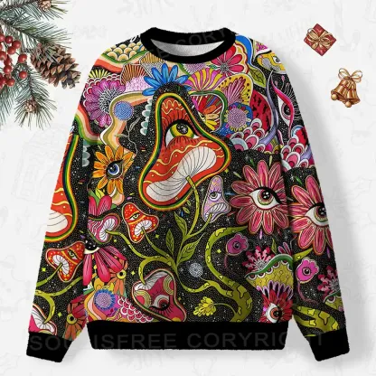 Psychedelic Floral Ocular Ugly Christmas Knit Sweatshirt