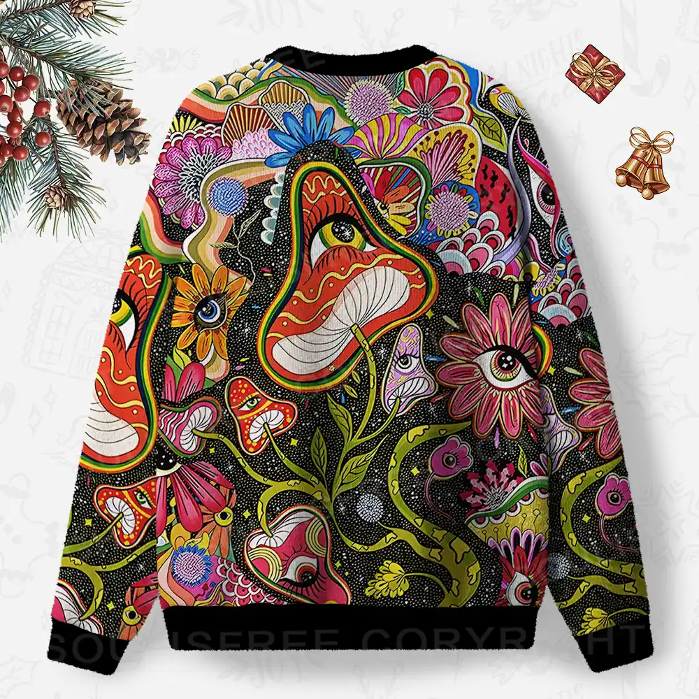 Psychedelic Floral Ocular Ugly Christmas Knit Sweatshirt