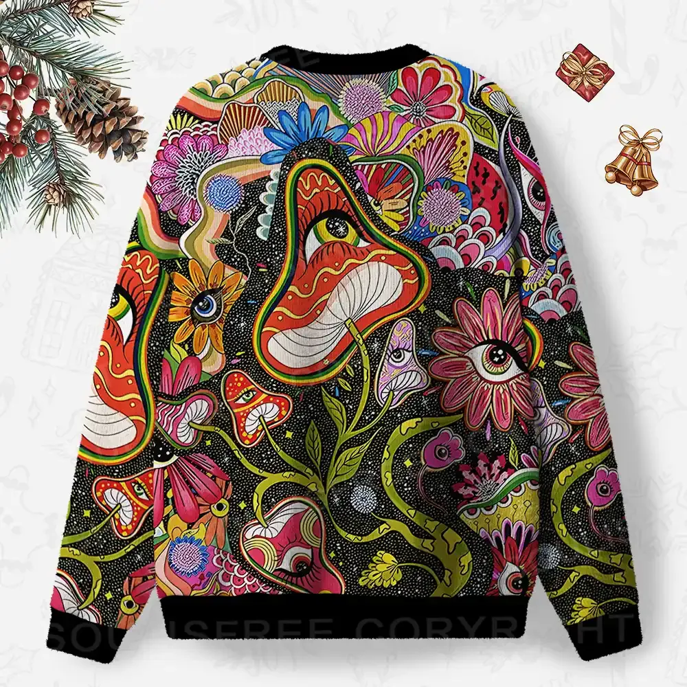 Psychedelic Floral Ocular Ugly Christmas Knit Sweatshirt