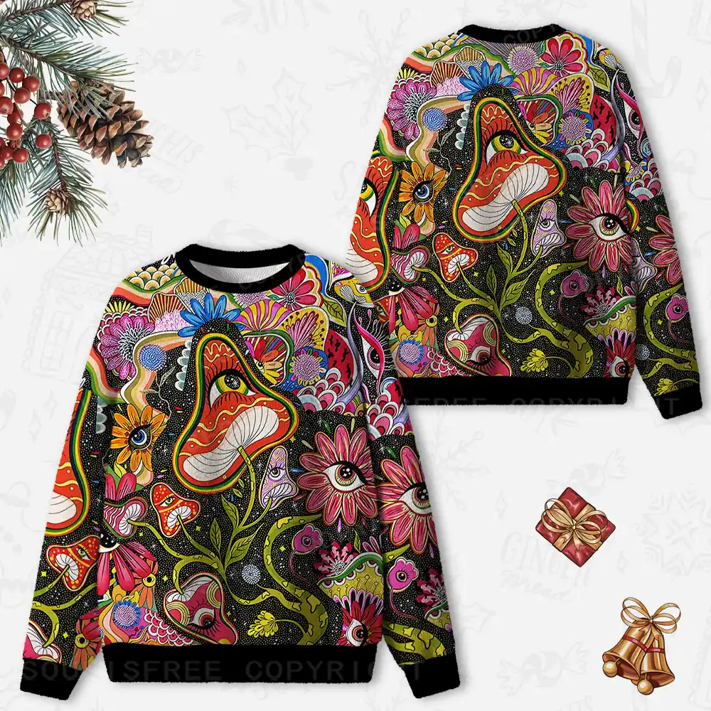 Psychedelic Floral Ocular Ugly Christmas Knit Sweatshirt