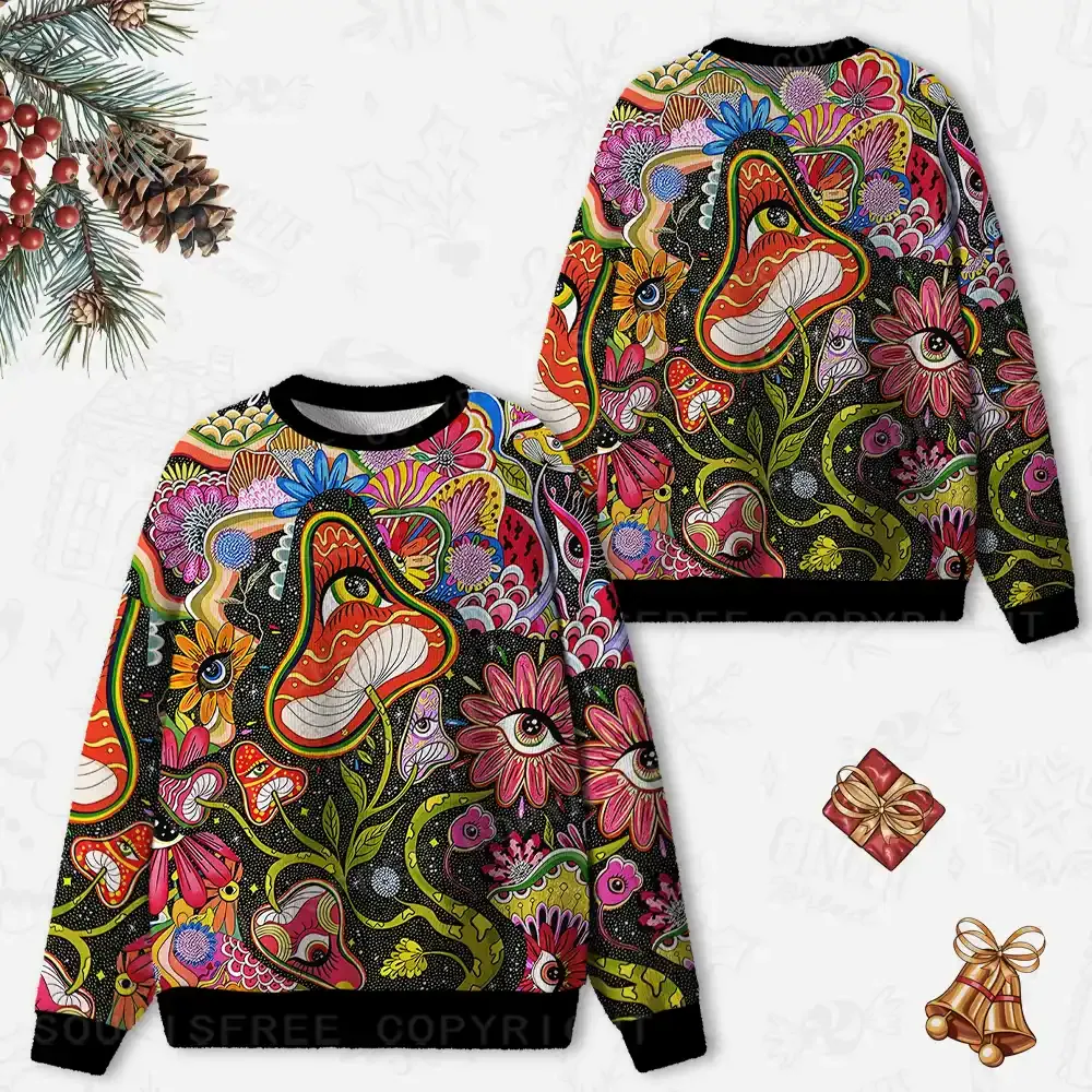Psychedelic Floral Ocular Ugly Christmas Knit Sweatshirt