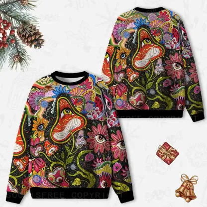 Psychedelic Floral Ocular Ugly Christmas Knit Sweatshirt