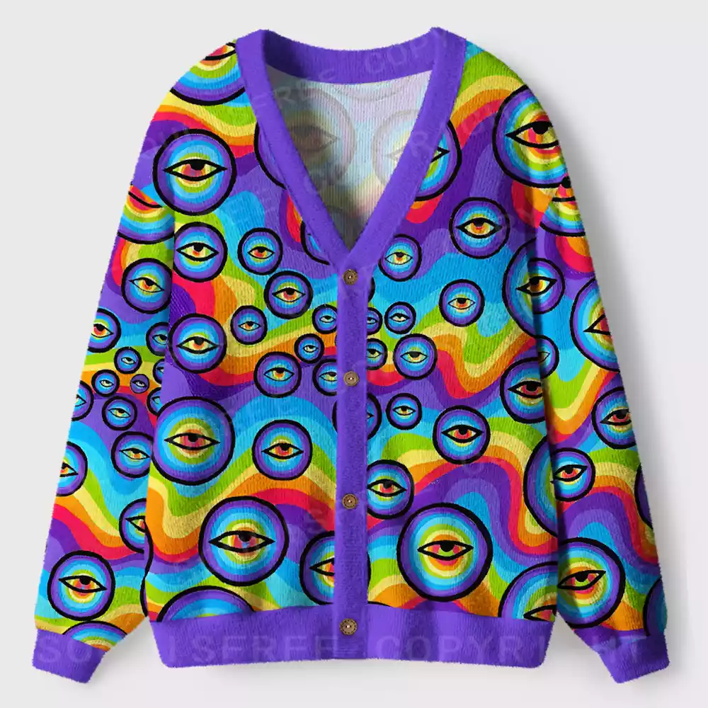 Rainbow Ocular Ripple Ugly Cardigan Sweaters