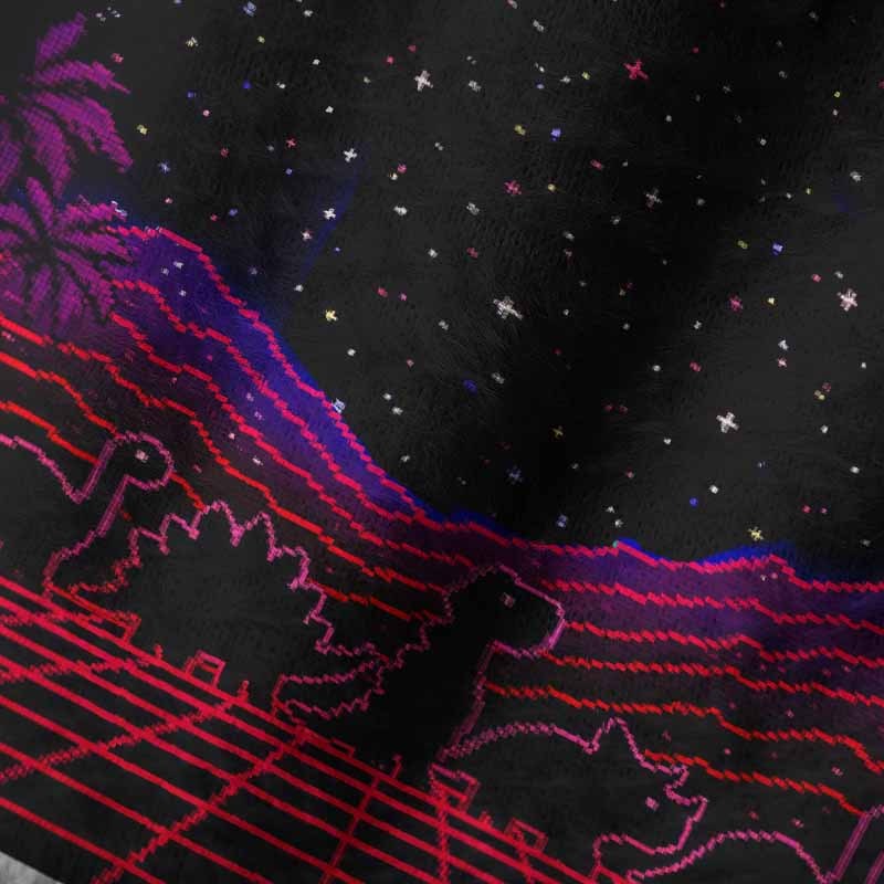 Soulisfree Pixel Dinosaur Neon Sunset Fuzzy Beanie