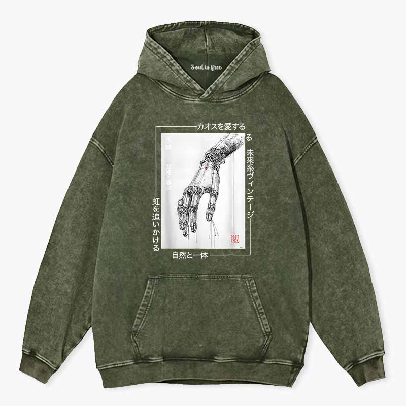 Soulisfree Cyberpunk Mechanical Hand  Washed Hoodie
