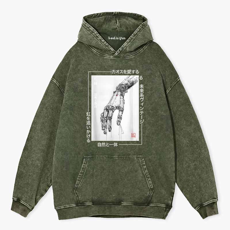 Soulisfree Cyberpunk Mechanical Hand  Washed Hoodie