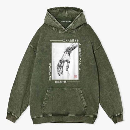 Soulisfree Cyberpunk Mechanical Hand  Washed Hoodie