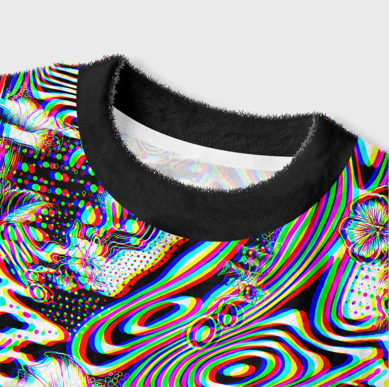 Soulisfree 3D Effect Abstract Swirl Botanical Women's Fuzzy Crewneck Sweater