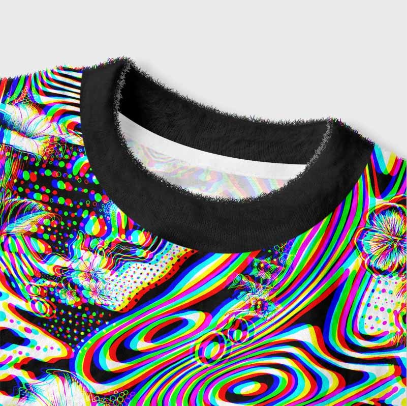 Soulisfree 3D Effect Abstract Swirl Botanical Women's Fuzzy Crewneck Sweater