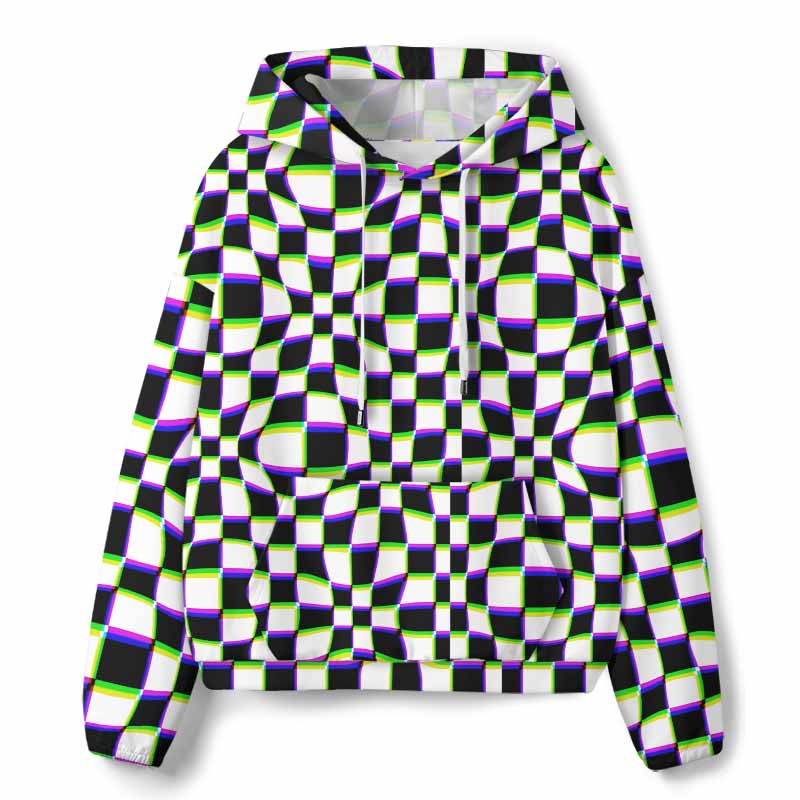 Soulisfree  Psychedelic Chessboard Wave All-Over Print Hoodie