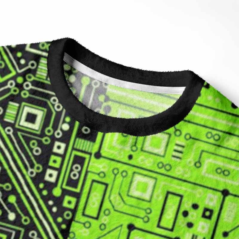 Soulisfree Neon Circuit Fuzzy Crewneck Sweater