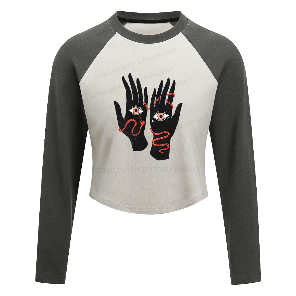The Eyes Will Not Deceive You Color Block Raglan Long Sleeve Crop Top