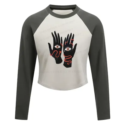 The Eyes Will Not Deceive You Color Block Raglan Long Sleeve Crop Top