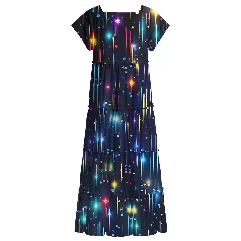 Soulisfree Neon Meteor Shower Galaxy Square Neck Maxi Dress