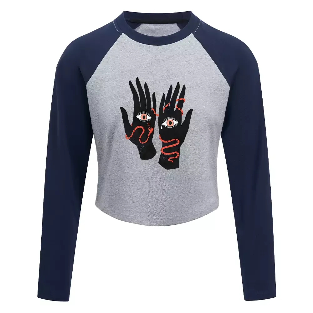 Designed The Eyes Will Not Deceive You Color Block Raglan Long Sleeve Crop Top