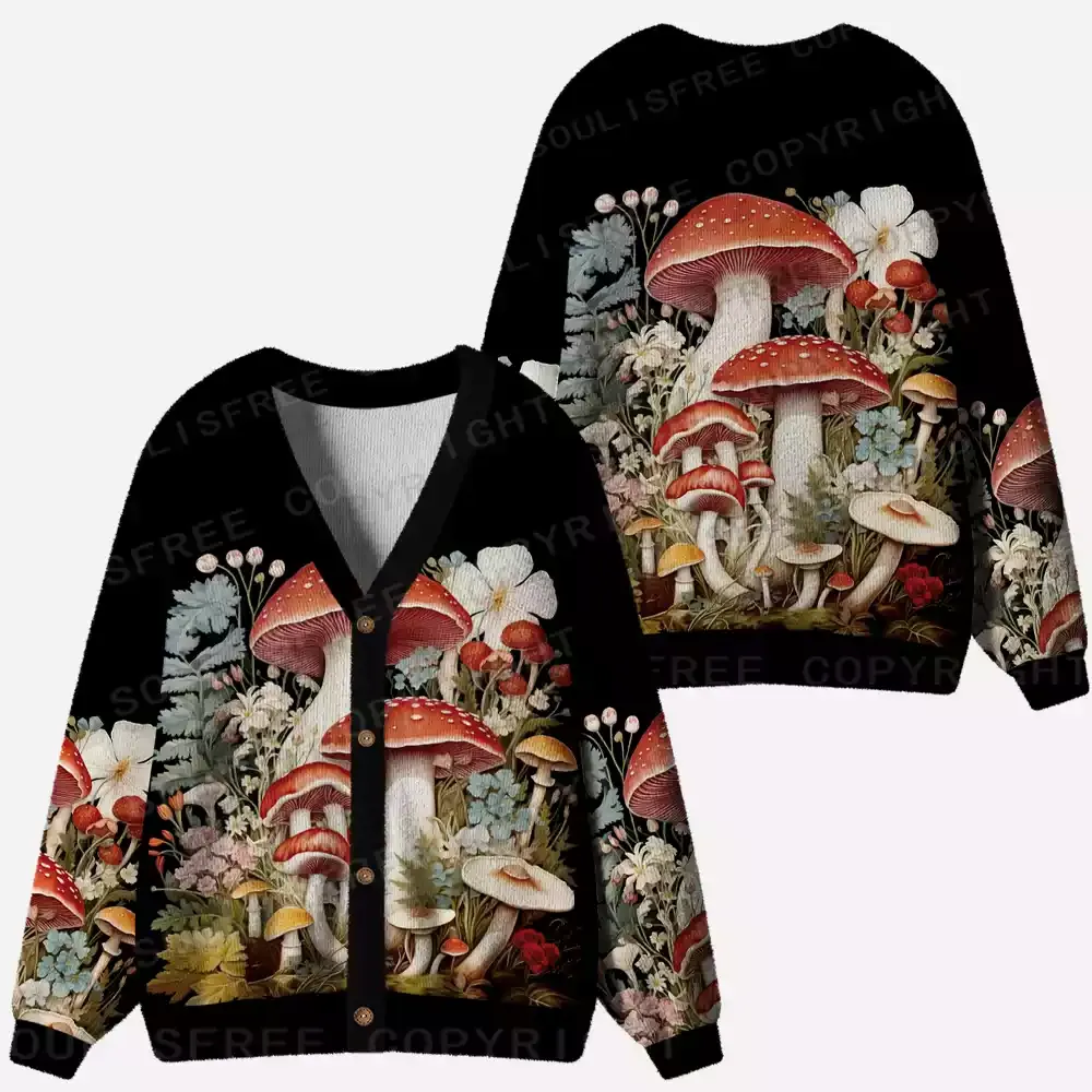Mystic Forest Fungi Ugly Cardigan Sweaters