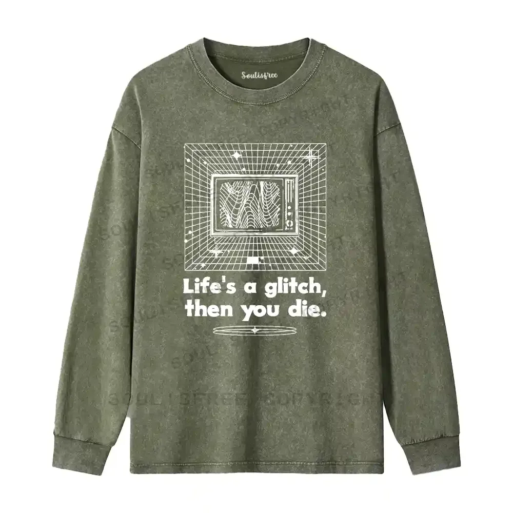 Life in Glitch Mode Washed Long Sleeve Shirt