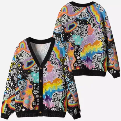 Psychedelic Vortex Collage Ugly Cardigan Sweaters