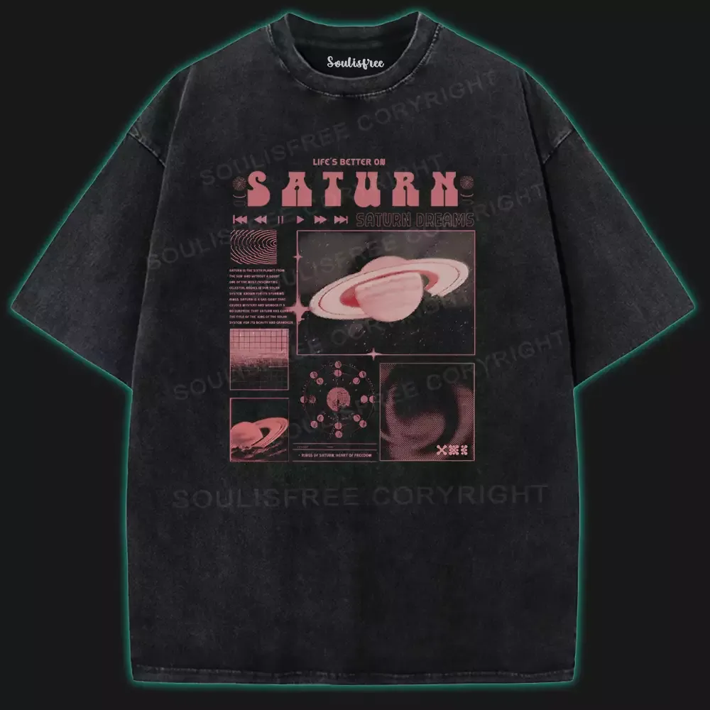 Designed Saturn Dreams Washed Space T-shirt