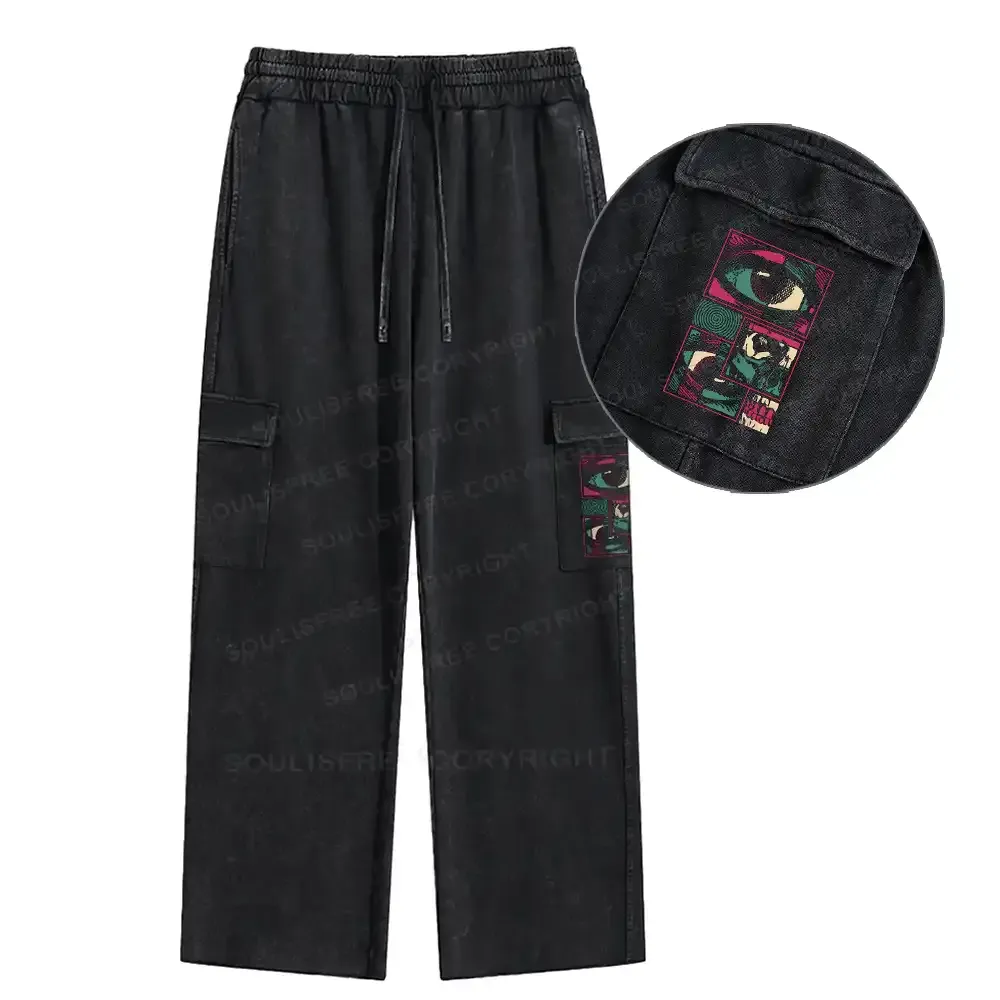 Designed Facial Fragments Washed Cargo pants