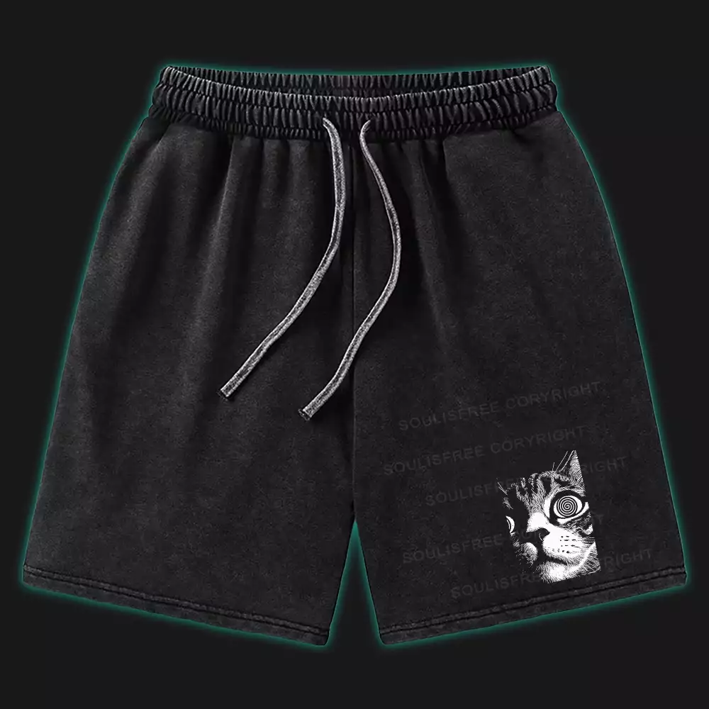 Psychedelic Cat Washed Shorts