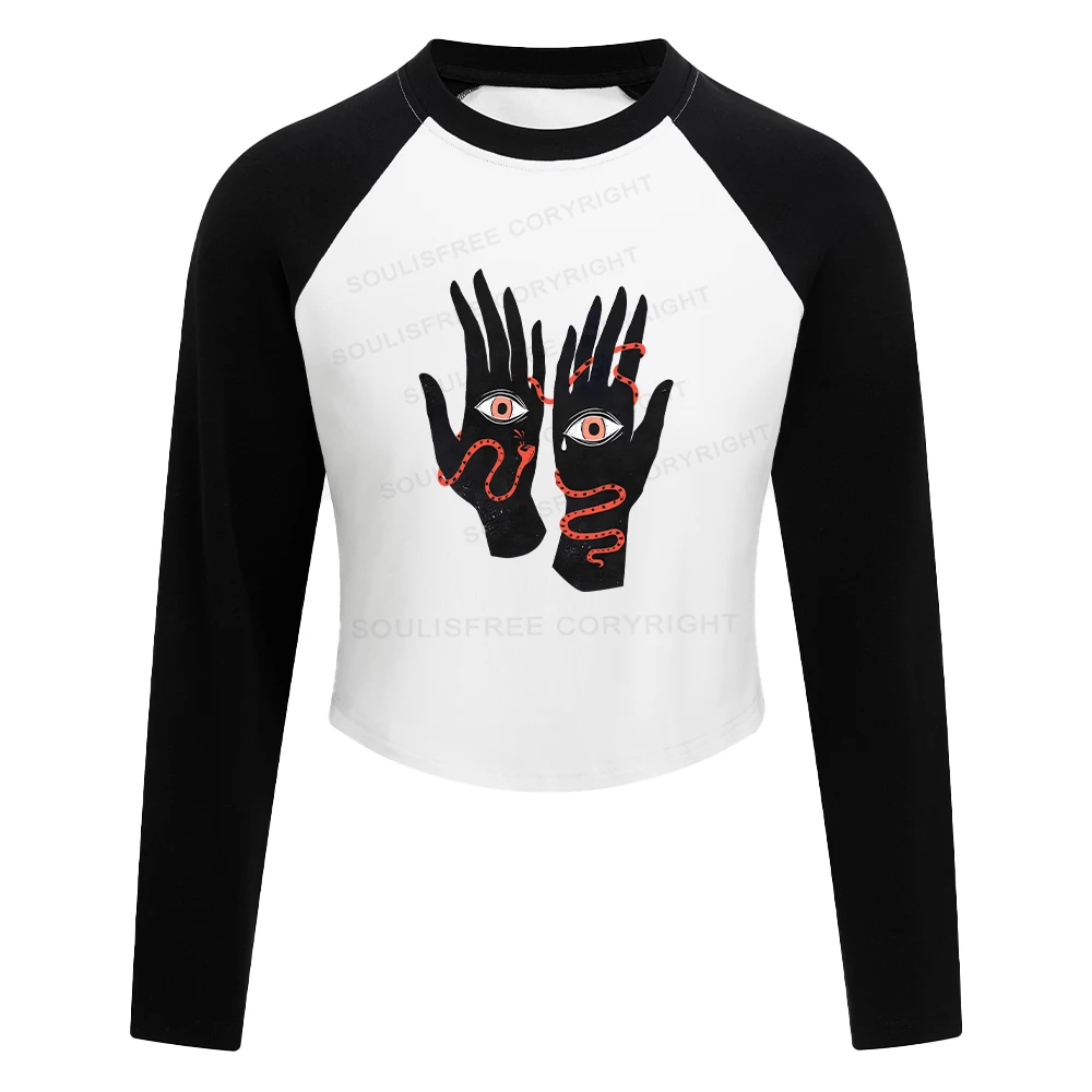 The Eyes Will Not Deceive You Color Block Raglan Long Sleeve Crop Top