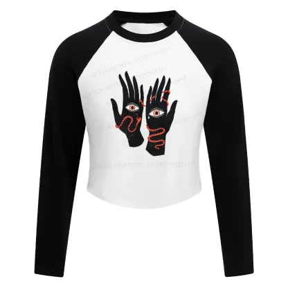 The Eyes Will Not Deceive You Color Block Raglan Long Sleeve Crop Top